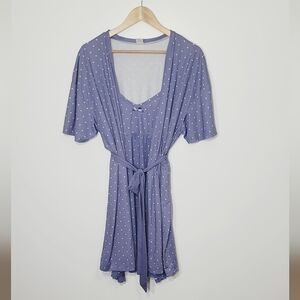 LVER 2pc Purple White Polka Dots Spaghetti Straps Nighty XL House Coat L Set